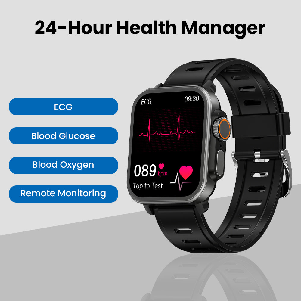 BEARSCOME VEE Blood Glucose ECG/EKG Blood Oxygen Sleep Monitoring Music SmartWatch